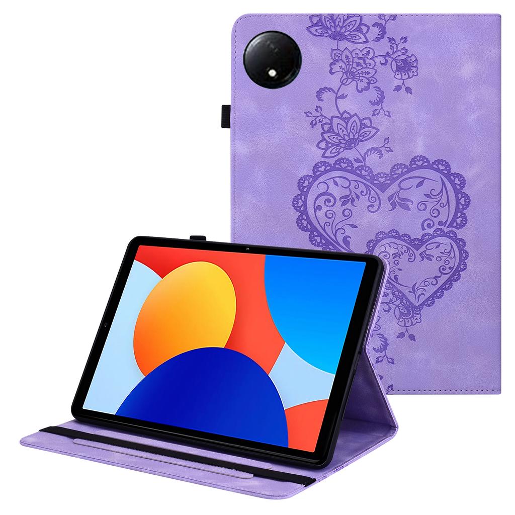 For Xiaomi Redmi Pad SE 4G 8.7 inch Leather Case Heart Imprint Foldable Stand Card Slot Stylus Holder Tablet Cover