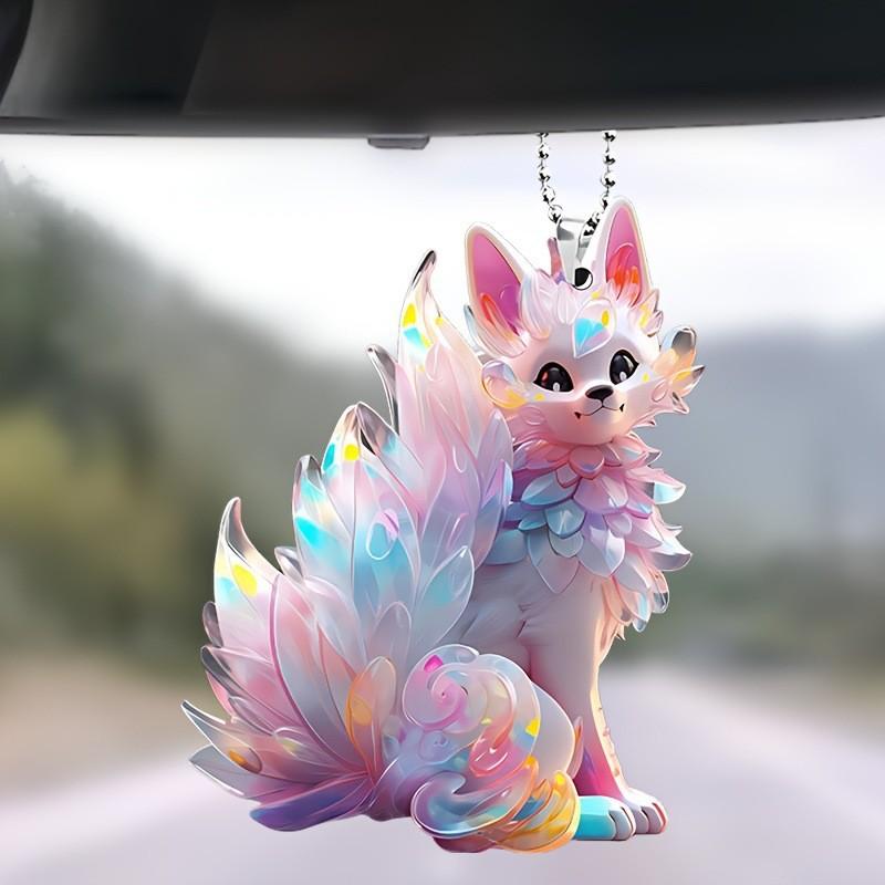 Charming Colorful Fox Acrylic Car Interior Mirror Decor Keychain And Backpack Charm