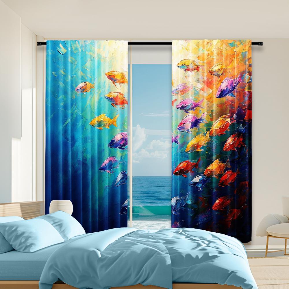 

Versatile Polyester Transparent Curtains Home Decoration Ocean Life Use Bedrooms Living Rooms Set Of 2 Made Area Decor W100*H70(CM)-Rod Pocket&1PCS