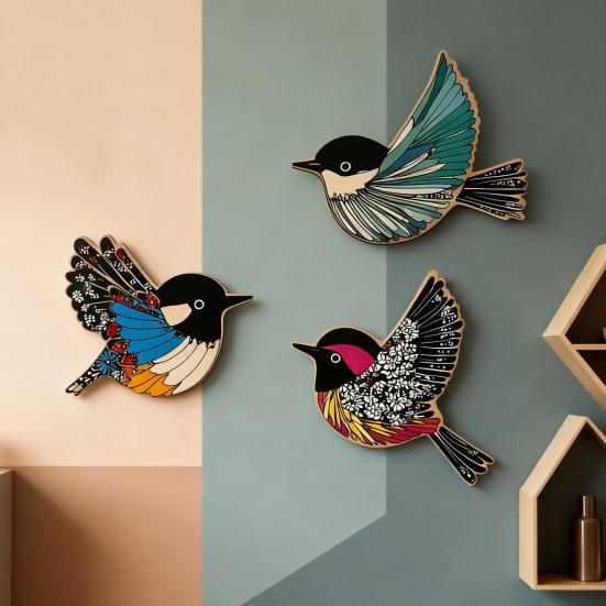 Yousheng 3Pcs/Set Wooden Birds Wall Art Rustic Flying Birds Decorations Modern Scandinavian Wall Decor for Farmhouse Home Office
