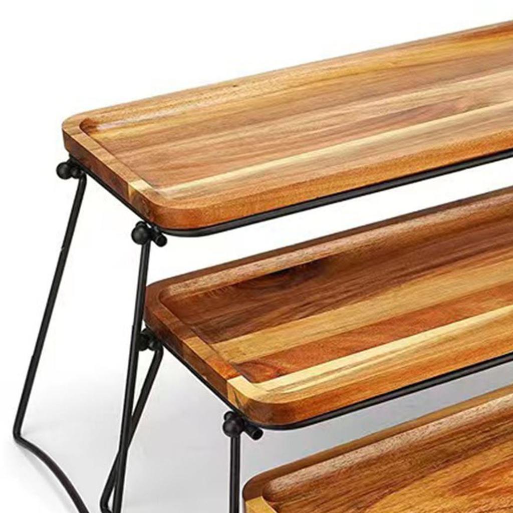3 Tier Wooden Display Stand Wooden Display Riser Wood 3 Tier Serving Tray Rectangle Serving Platter