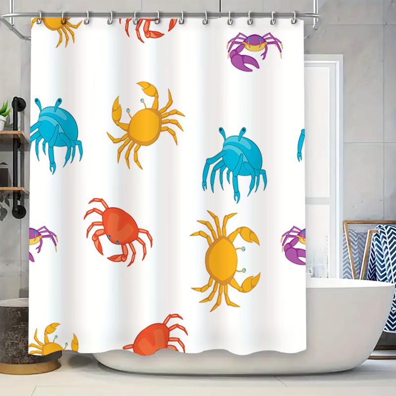 

Brightly Colored Crab Print Shower Curtain For Bathroom Decor W60H190(CM)-1 Pcs