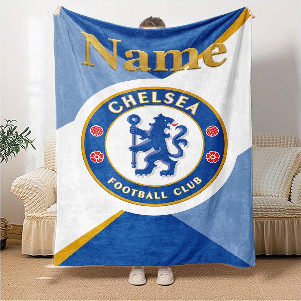 Custom Name Chelsea Football Club Theme Printed Blanket Perfect For Couch Bed Travel Outdoor Use Machine Washable Cozy Durable