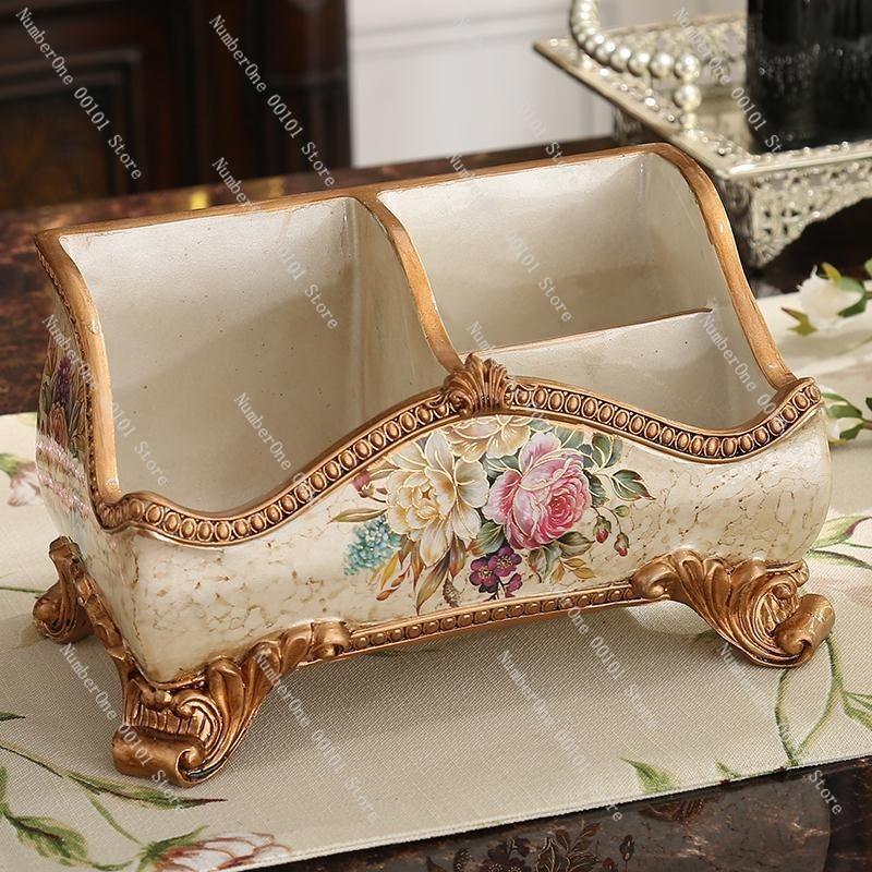 European-Style Retro Storage Box Decoration,Remote Control Holder for Coffee Table Desk,Home Living Room Storage Organizer