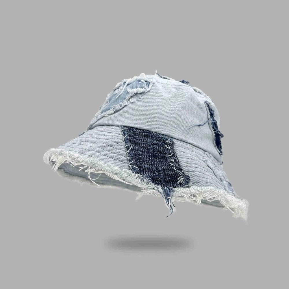 Beggar Style Retro Fisherman Hat Patched Sun Protection Basin Cap Fashion Denim Bucket Hat  Women