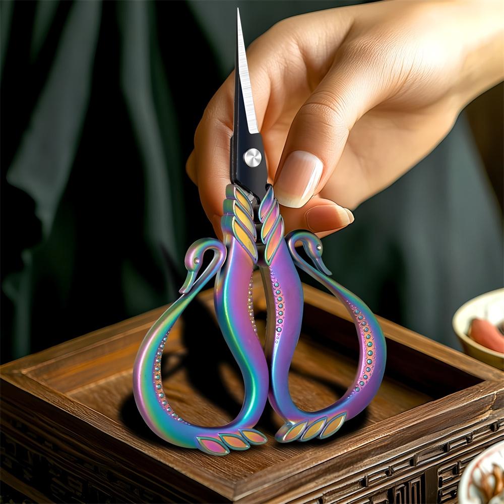 [1pc Vintage Steel Scissors] Vintage Style Scissors - 1pc Durable Steel Mini Sewing Cutter with Elegant Metallic Handles | Perfect for Embroidery