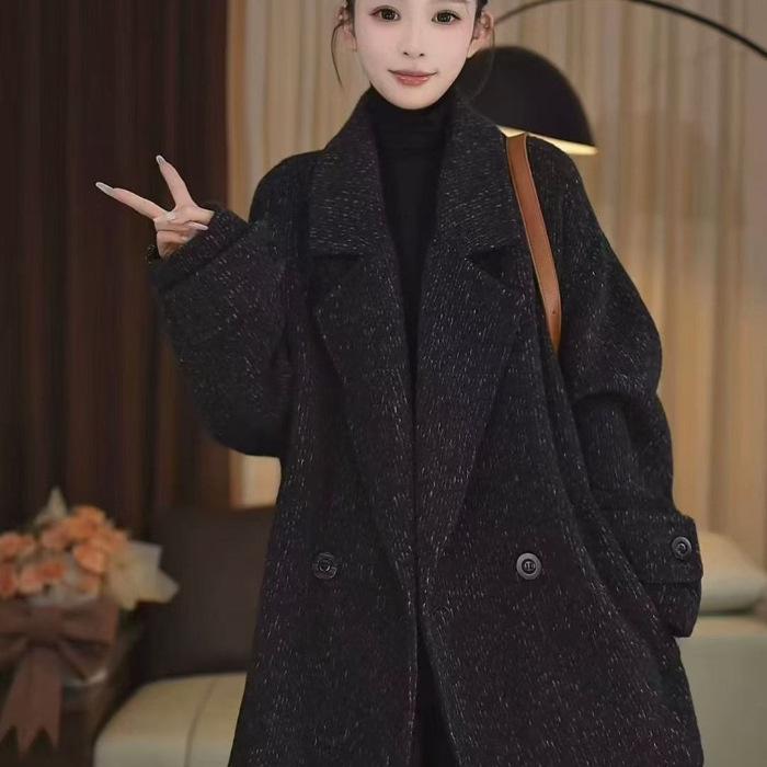 2025 Purple Double-Sided Wool Coat: British Style, Loose Fit for Autumn/Winter