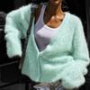 Women's Fuzzy Cardigans Sweater V Neck Button Down Slouchy Furry Knit Sweaters Cardigan Tops Long Sleeve Fall Winter Casual Knitted Jackets for Women