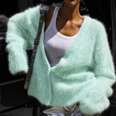 Women's Fuzzy Cardigans Sweater V Neck Button Down Slouchy Furry Knit Sweaters Cardigan Tops Long Sleeve Fall Winter Casual Knitted Jackets for Women