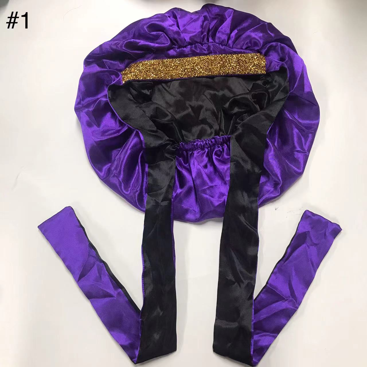 Double Layer Sleeping Silk Bonnet Private Label Silk Bonnet Long Tie Rhinestone Satin Bonnets