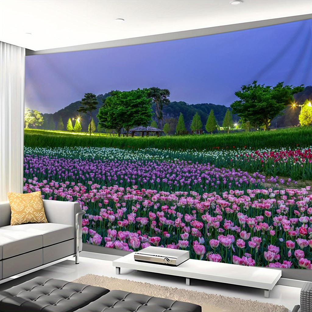 1pc Ultra Large Size Colorful Tulip Landscape Photo Huge Digital Printing Tapestry Aesthetic Printing Polyester for Living R