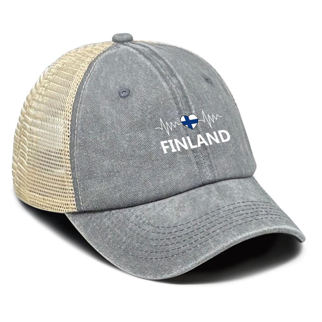 Finland Spirit Adjustable Baseball Cap Heartbeat Love Snapback Cap Breathable Hip Hop Snapback Sun Hat One Size Fits All