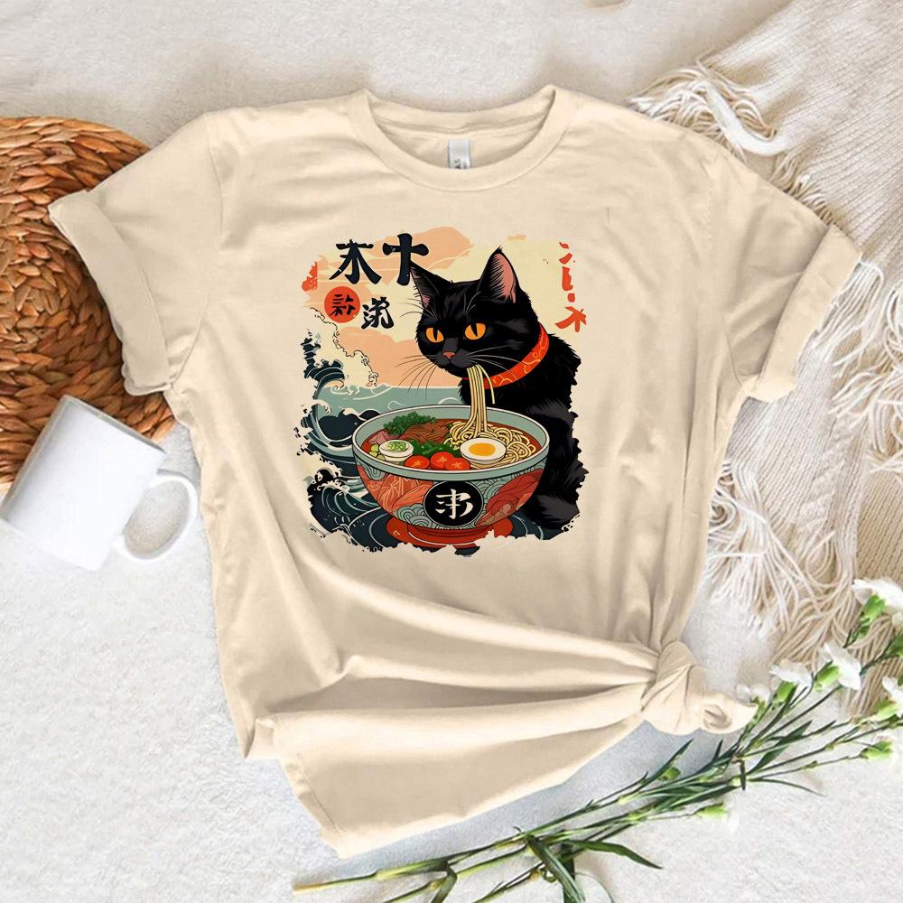 Nudel Ramen Katze Shirt Teen Popkultur Grafik Bequem Gothic Vintage Klassisch T-Shirt Damen 80er Bequem 2000er kawaii