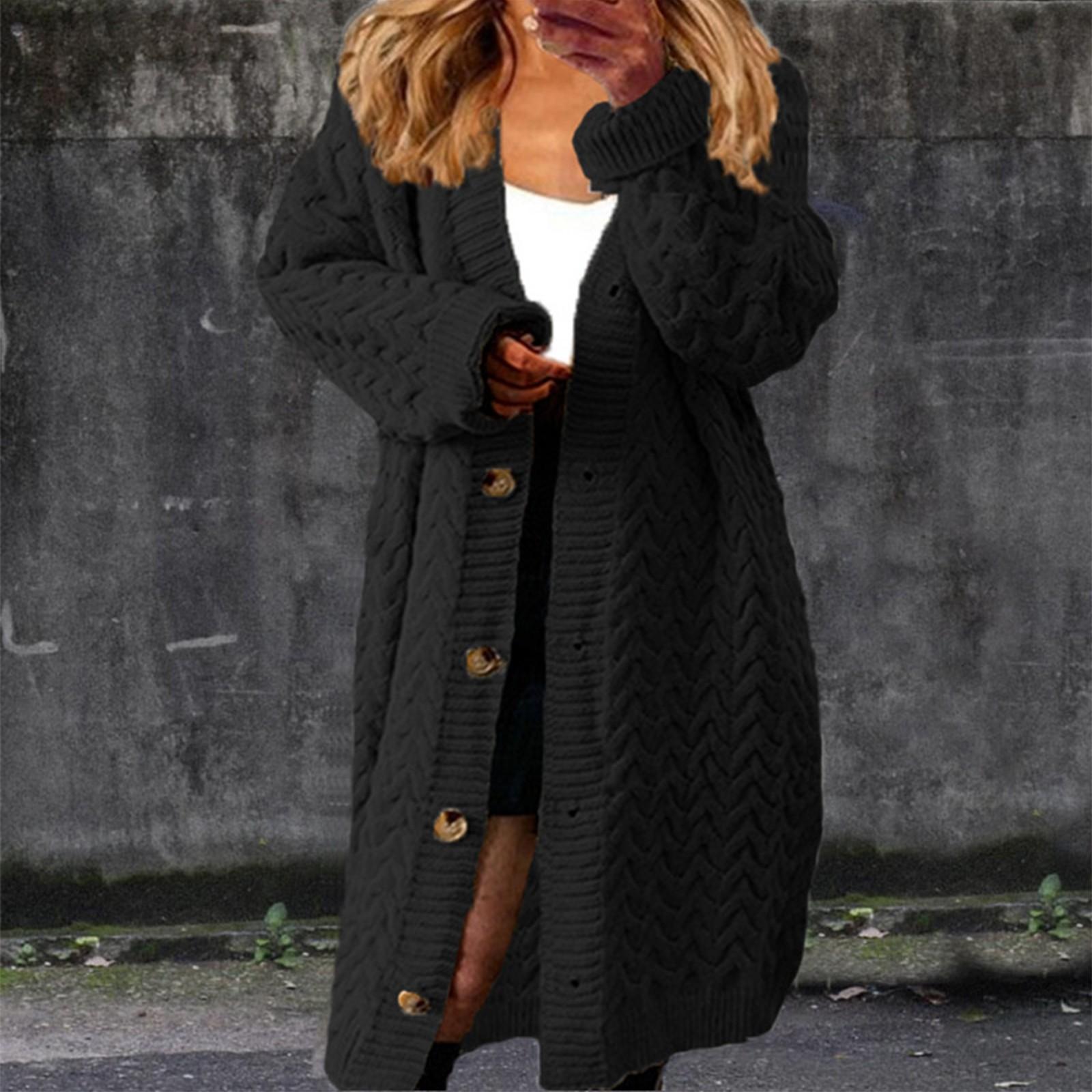 

Женский повседневный свитер с длинным рукавом, трикотажный топ, длинное пальто XL чёрный