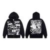 Vintage American Style Hooded Sweatshirt Set Loose Fit Winter Fleece Graphic Print Streetwear Youth