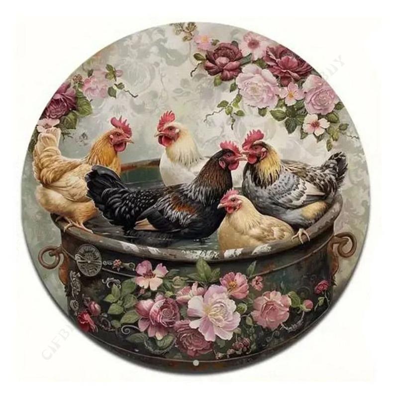 Chicken Coop Round Tin Sign, Farmhouse Style 20x20cm