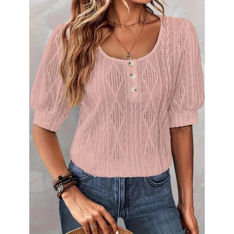 IHUASU Women's Fashion Casual Short Sleeve O-Neck Blouses & Shirts