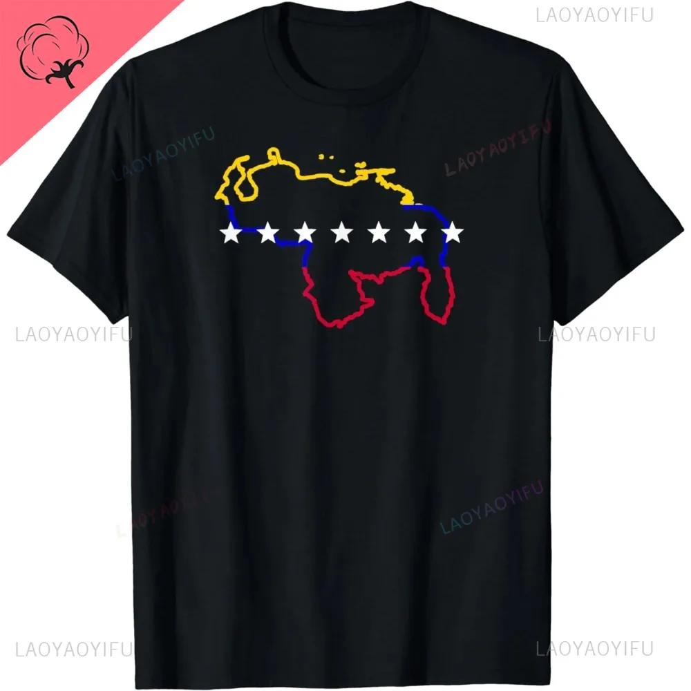 Venezuela Map 7 Stars Flag Graphic Men TShirt Men Clothing Venezuelan Patriot Black Shirt Outdoor Comfort Tshirt Unisex Tops S