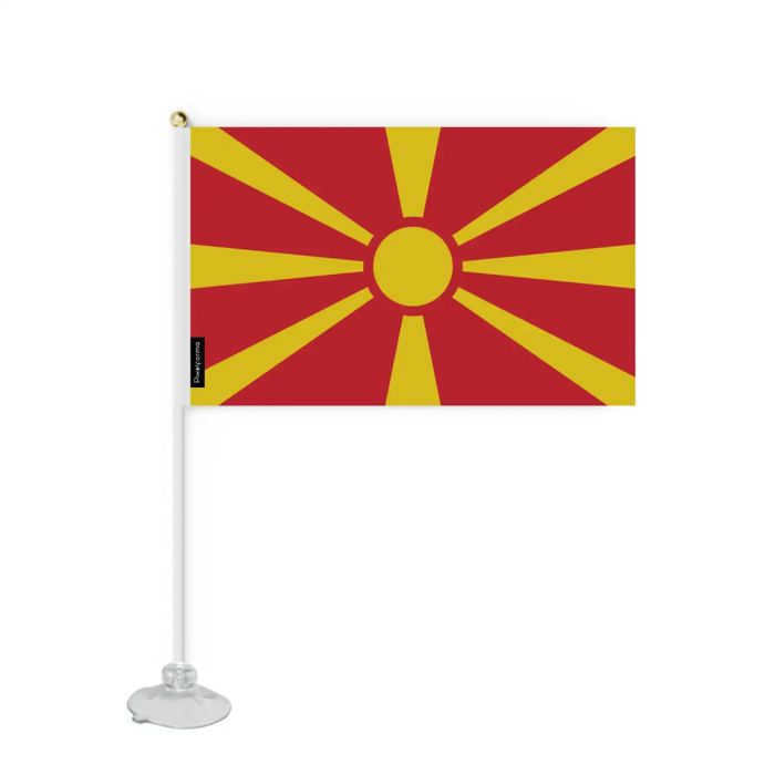 Drapeau - Macédoine Du Nord - 14 X 21 Cm - Polyester Résistant - Ventouse Incluse - Recto/verso