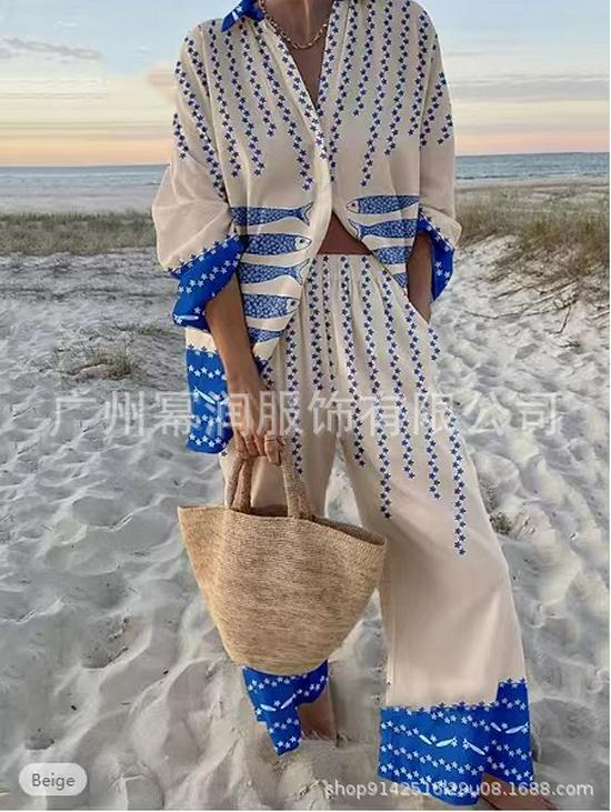 2025 Resort-Style Tropical Print Women's Cruise Outfit Set