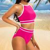 2 Teile/satz Damen Bikini Set Neckholder Racerback BH Hohe Taille Badeslips Set Sportlicher Farbblock Badeanzug