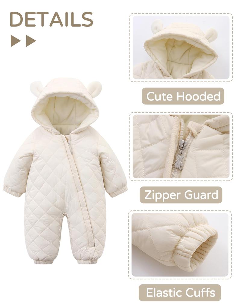 AIEOE Baby Down Long Newborn for Boys and Bear Front Baby Shower Size 60 Romper, Sleeve, Hooded, Coverall, Girls, Autumn/Winter, Thick, Warm, Cute,