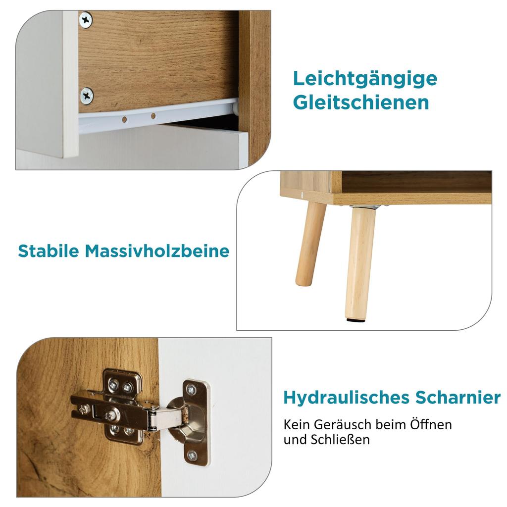 Set 190cm, Garderoben-Set Spiegel, Stylishe Schuhbank, Schuhschrank, Schublade, Regal, Kleiderhaken, Wandgarderobe Holzfarbe & Weiß