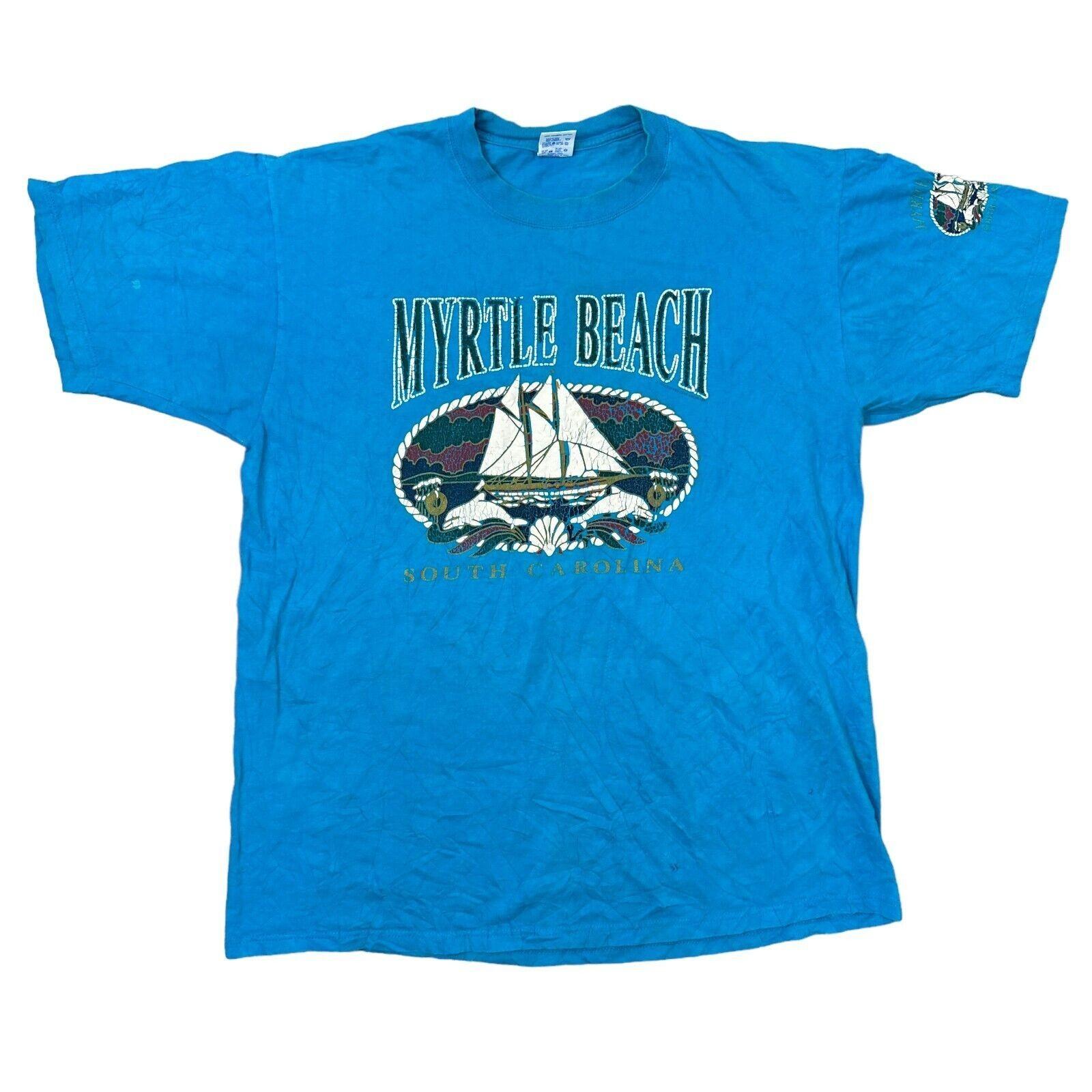Vintage T-Shirt Mens Womens Tees Top Jerzees USA Graphic Print 90s Blue Mens XL