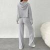 Women Autumn Winter Solid Color Loose Knitted Sweatshirt Suit Casual Long Sleeved Striped Hoodie Long Straight Leg Pants Two-piece Set
