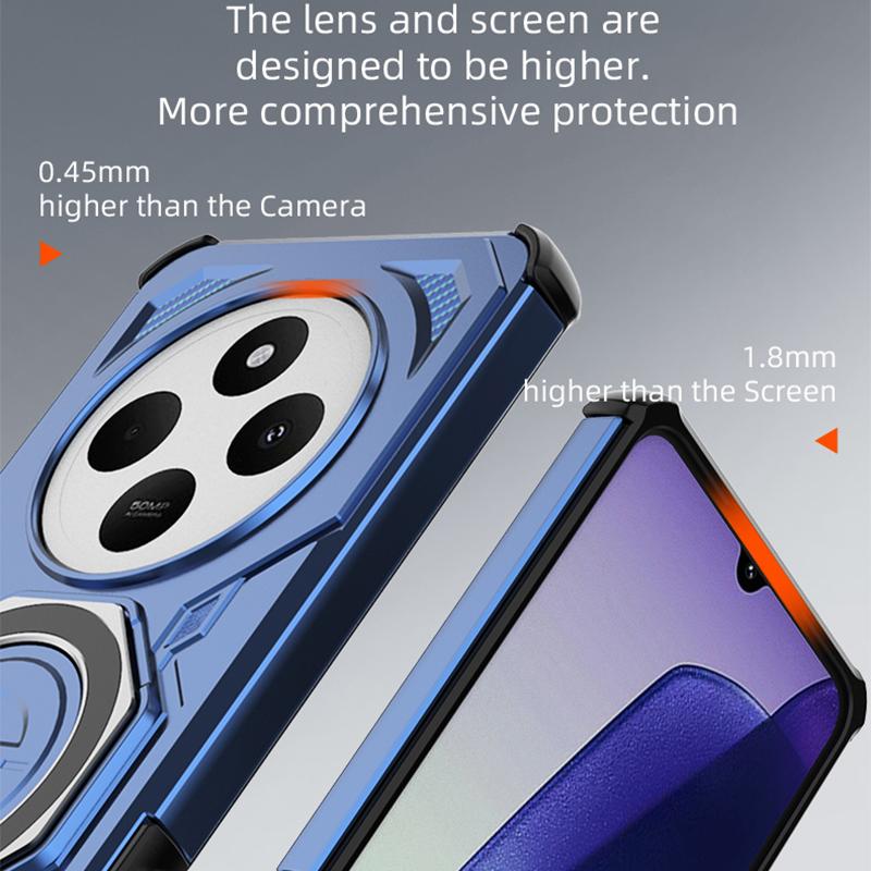 KEYSION Shockproof Magnetic Case for Redmi 14C Silicone+PC Upright Live Metal Ring Stand Phone Back Cover for Xiaomi POCO C75