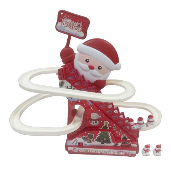 

Yousheng Рождественская игрушка «Лестница с горкой» с музыкой и светодиодной подсветкой, электрическая музыкальная игрушка «Санта на лыжах», 5 снеговиков, горка-американские горки A