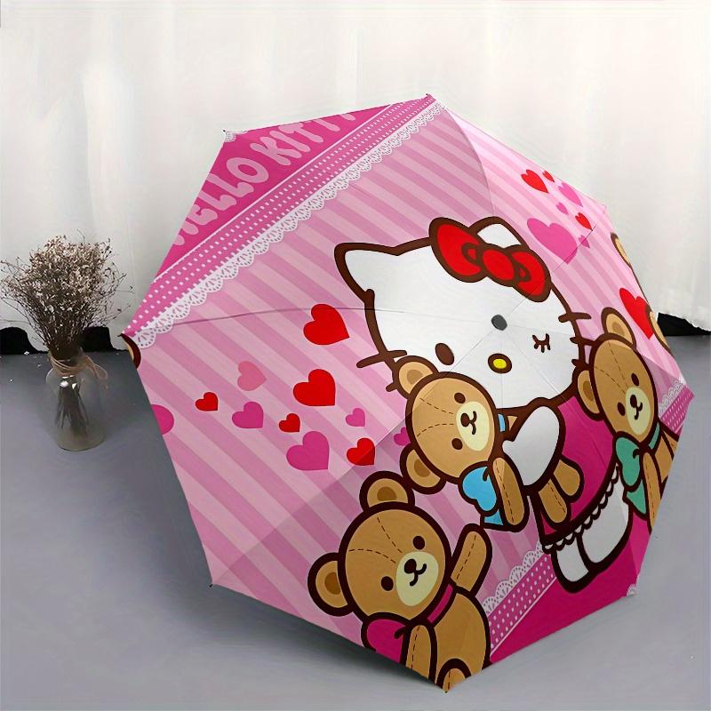 Hello Kitty,Teddy Bears Automatic Folding Umbrella-Simple 8-Rib Design, Bright Cartoon Pattern, Durable Iron Frame, Suitable For Travel, Out