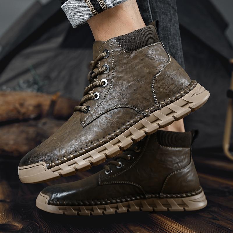 Handmade Men Boots Ankle Winter Leather Shoes Autumn Outdoor Hiking Boots Sneakers  High Top Footwear Anti Slip