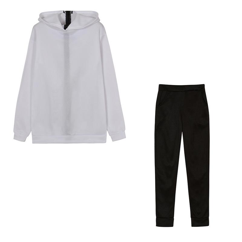 Women's European & American Fashion Set: Reversible Zip-Up Letter Print Loose Sweatshirt + Long Pants