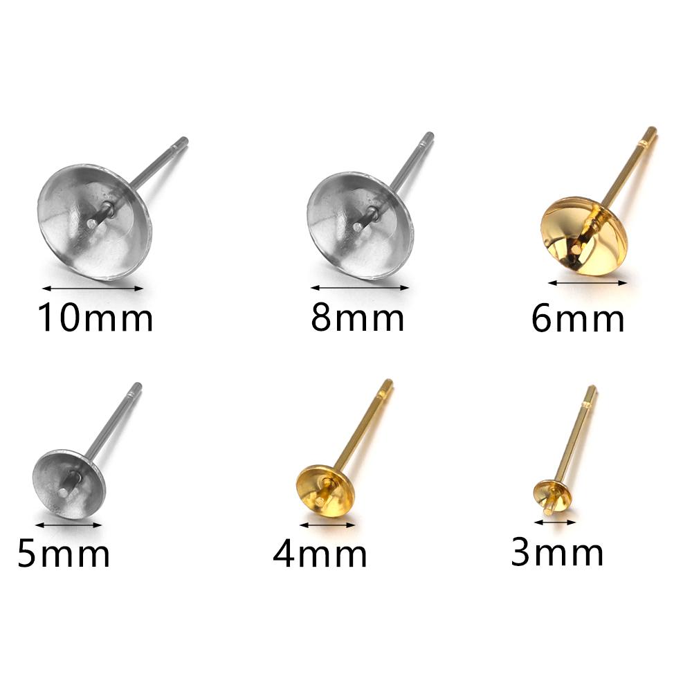 20/100Pcs 3-10mm Gold Color Stainless Steel Ear Studs Earrings Earring Base For Pearl Ear Jewelry Making DIY Earring Accessories