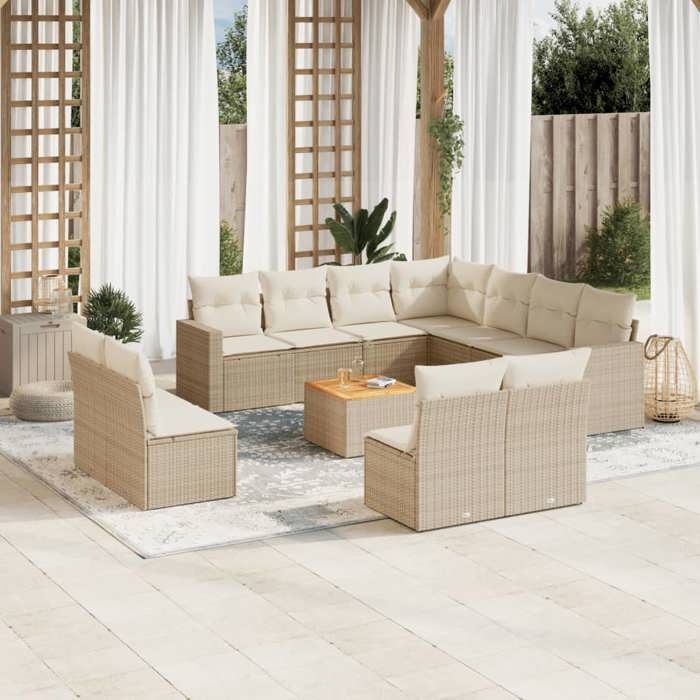 VidaXL Garden Lounge Set with Cushions 12 Pcs, Patio Sofas, Patio Furniture Set, Outdoor Furniture, Beige 3256513