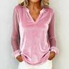 Elegant V-neck Mesh Lace Splicing Blouse Women Long Sleeved Velvet Dot Printed Loose Shirts Spring Autumn Office Tops Casual Simple T-shirts Clothing