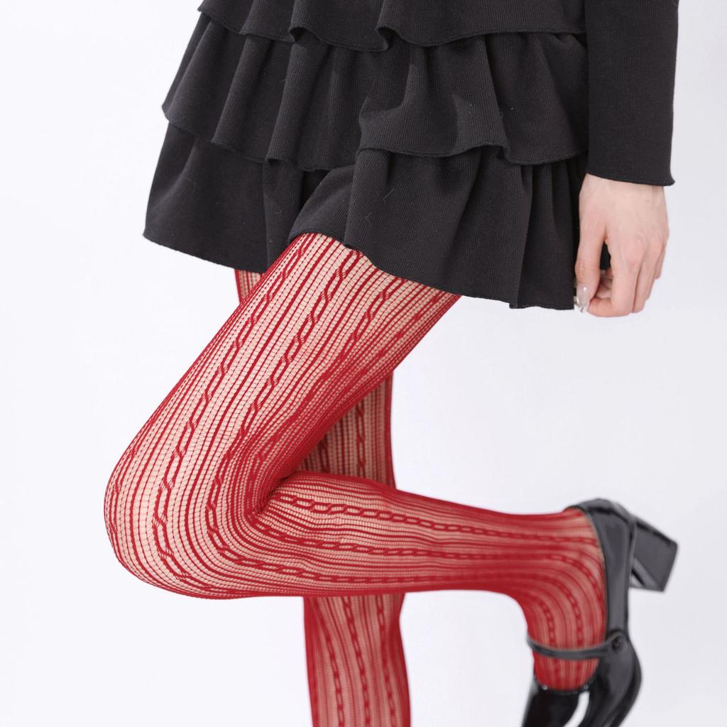 Sexy Hollow Lace Fishnet Socks American Stockings Retro Coffee Vertical Striped Pantyhose Women With Leg Covers