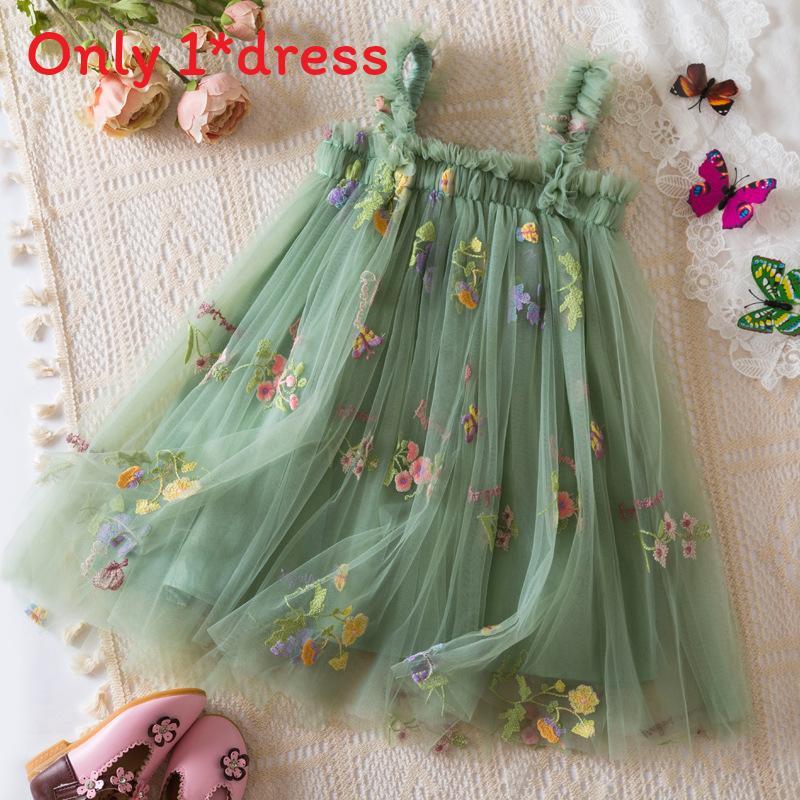 Princess Girls Summer Cotton Blend Embroidered Dress For Toddler Girls With Flower Pattern