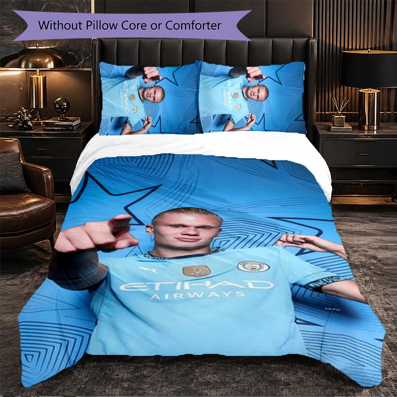 Biancheria da Letto a Tema Erling Haaland Set 3 Pezzi Copripiumino Biancheria da Letto Decorativa Per Stanza Adolescenti Decorazione Casa