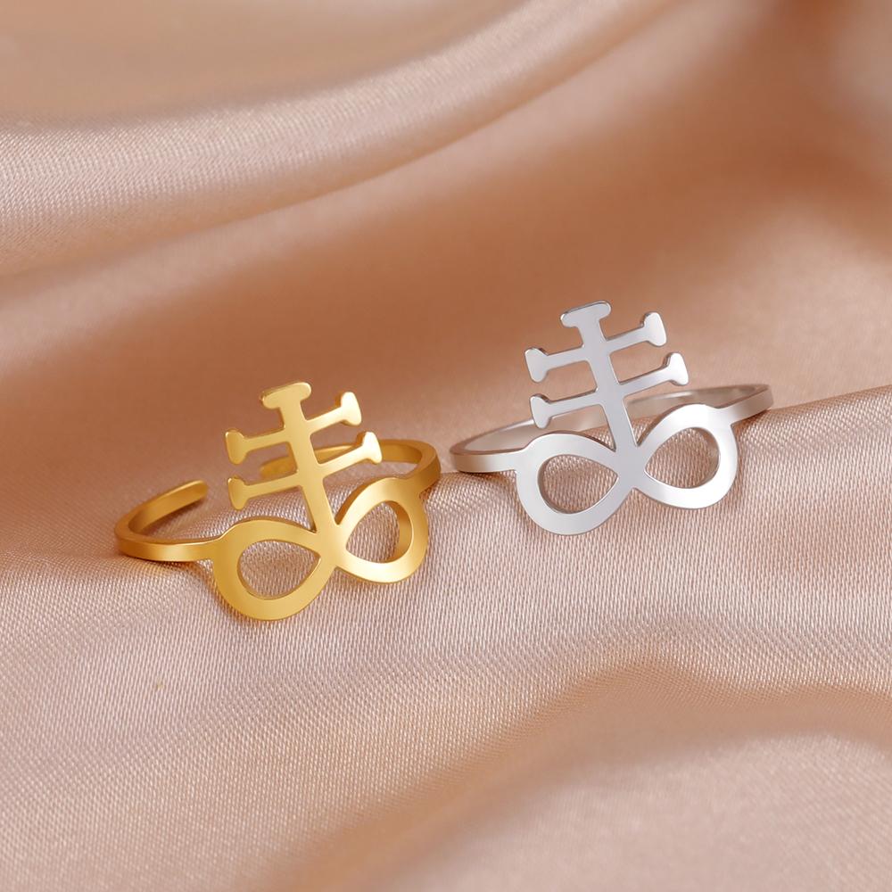 Dawapara Vintage Leviathan Cross Adjustable Ring Stainless Steel Unisex Rings Protection Symbol Gothic Jewelry Anniversary Gift