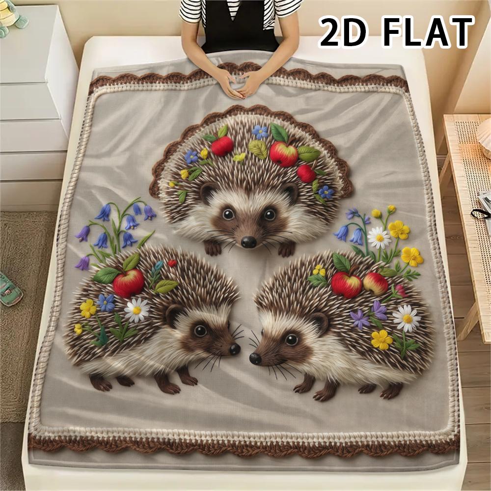 1Pc 2D FLAT Hedgehog Print Flannel Blanket,High quality Comfortable for All Seasons,Home Decor,Warmth and Comfort,Perfect for Christmas Gifts