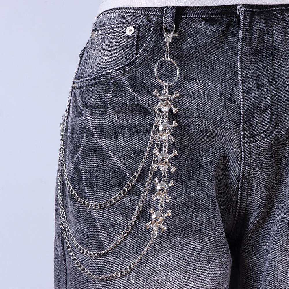 Unisex Hip Hop Punk Double Layer Waist Chain with Skull Pendant for Jeans