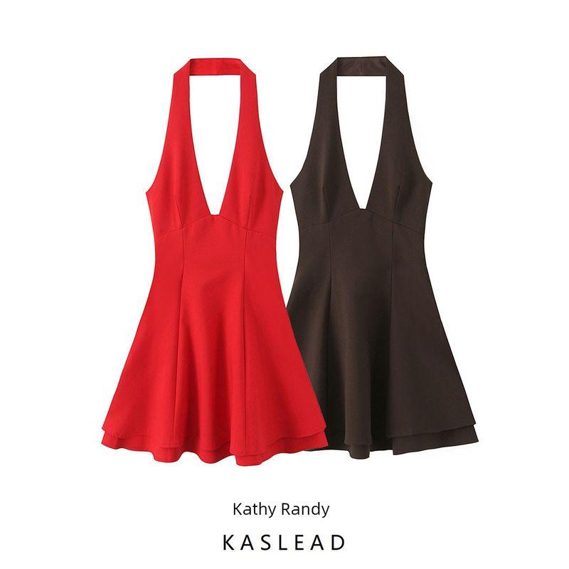 Kaslead New Women Clothes Western Style Fashion Simple Double-Layer Neck Collar Dress 3152249