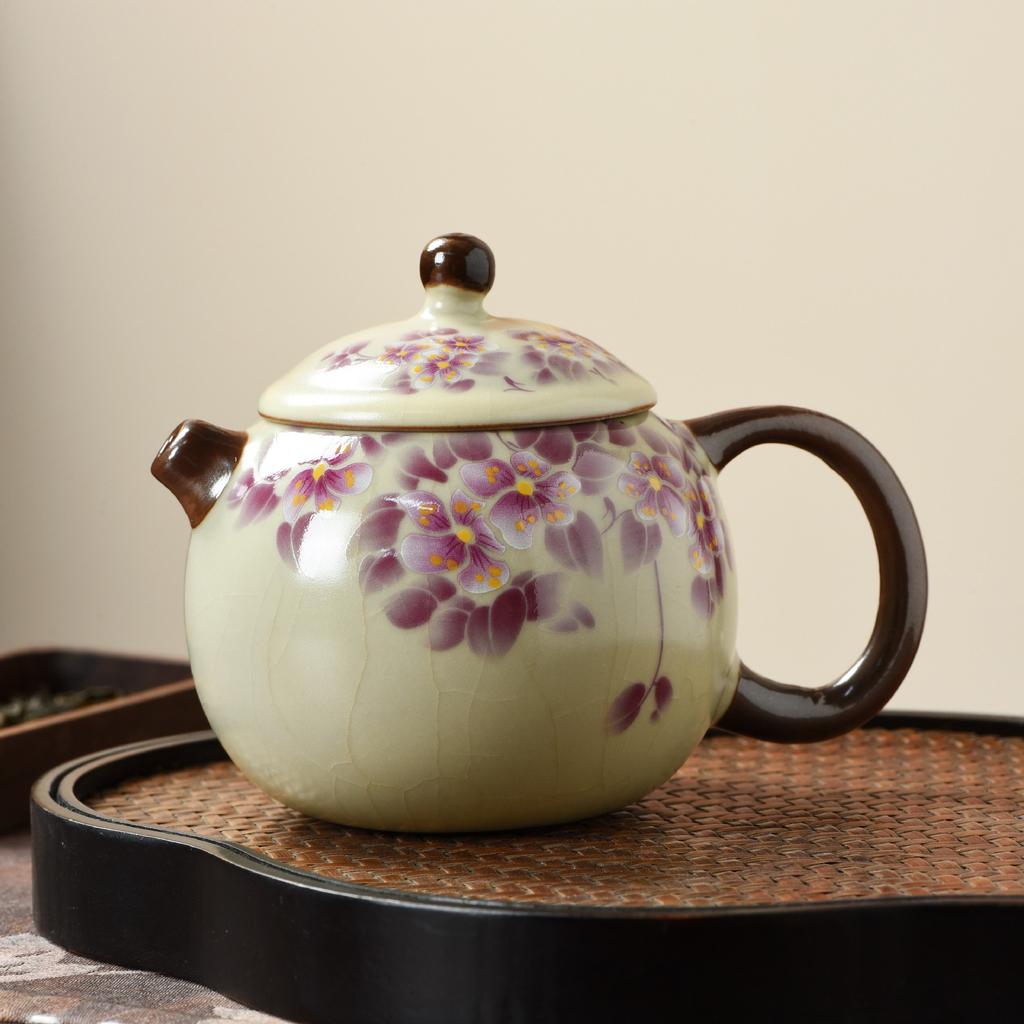 Ru kiln yellow exquisite teapot cover bowl single pot high-end tea brewer household ceramic teapot tea set Xishi pot series