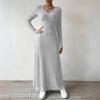 Women's Long Sleeve Dress Fall Casual T Shirt Loose Fit Pleated Front Dresses With Pockets