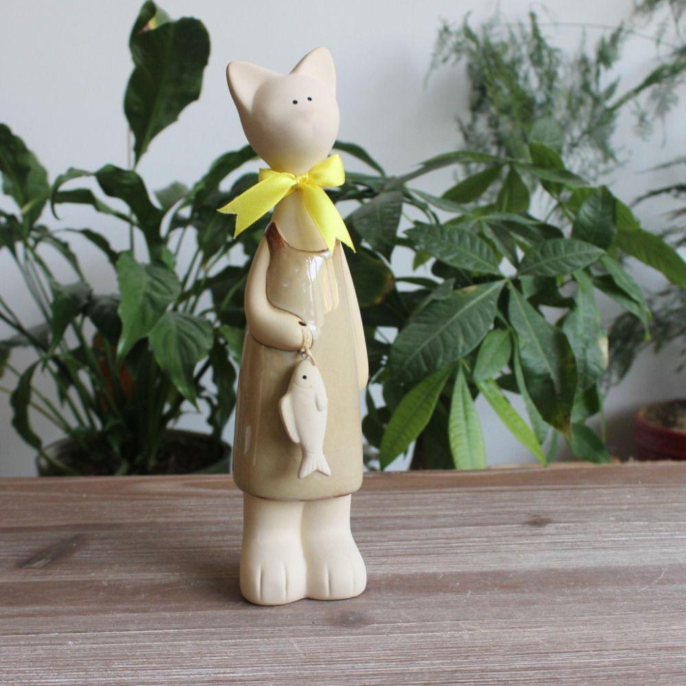 2pcs Ceramic Animal Art Statues Modern Miniatures Sculpture Creative Cat Figurines  Living Room