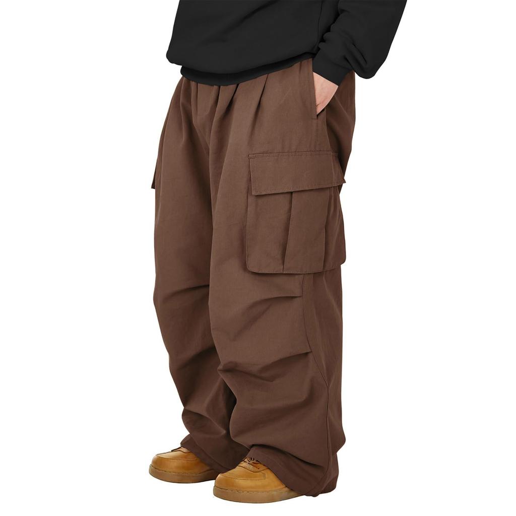 Men's Baggy Cargo Pants Wide Casual Parachute Pants Jogger Drawstring Hiking Hip Hop Pants With Pocket