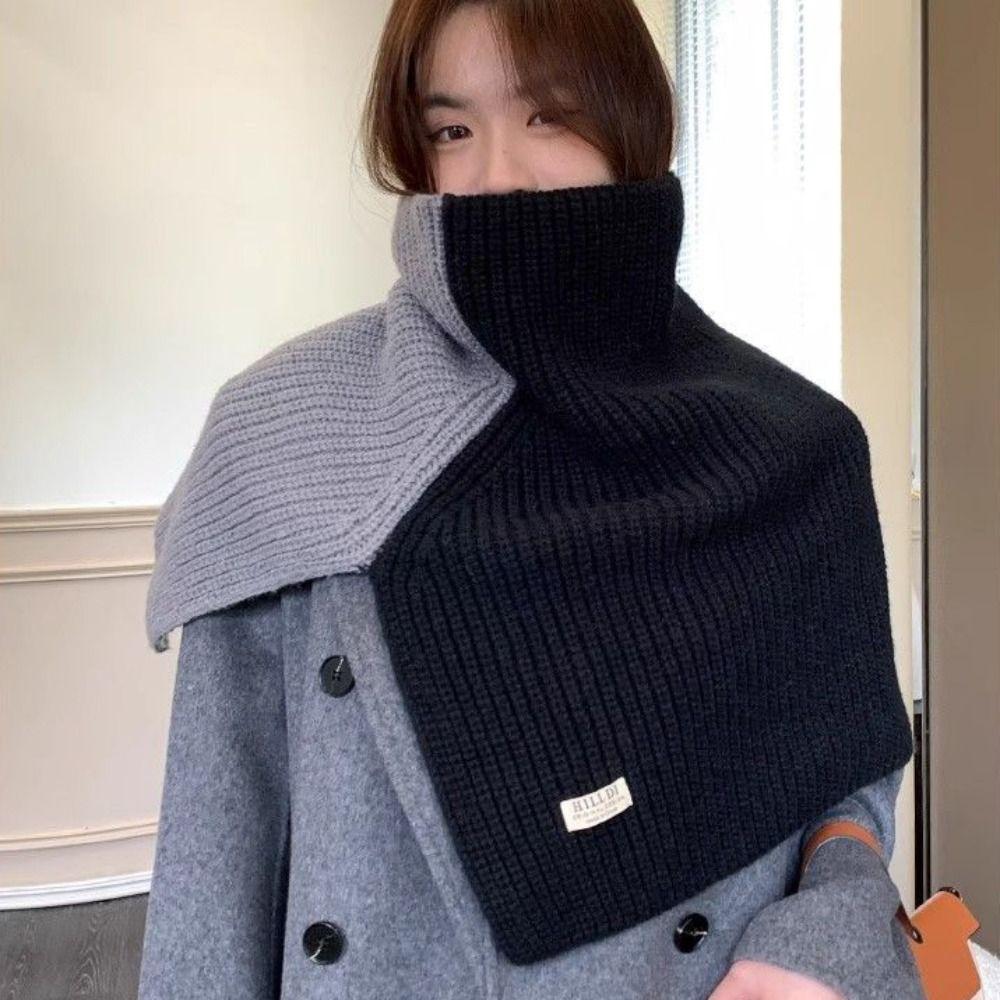 Contrast Color High Collar Shawl Warm Neck Wraps Retro Shawl Wraps  Girl