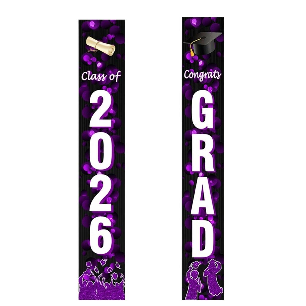 Graduation Banner Set Class of 2026 Vertical Hanging Sign Congrats Grad Letter Print for Graduation Party Decorations Supplies